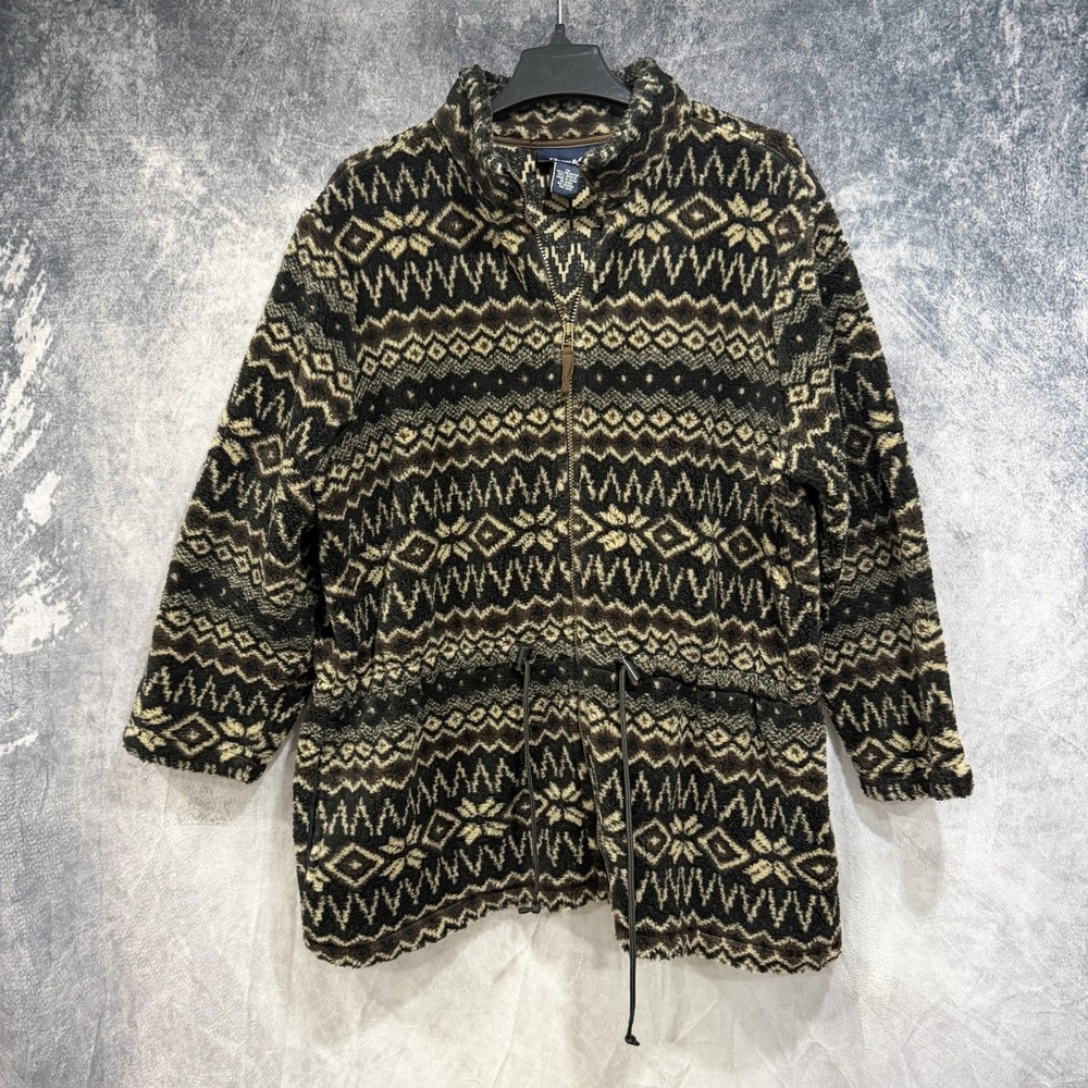 Vintage Denim & Co Fair Isle Aztec Fleece Jacket Womens 1X Full Zip Tie Waist